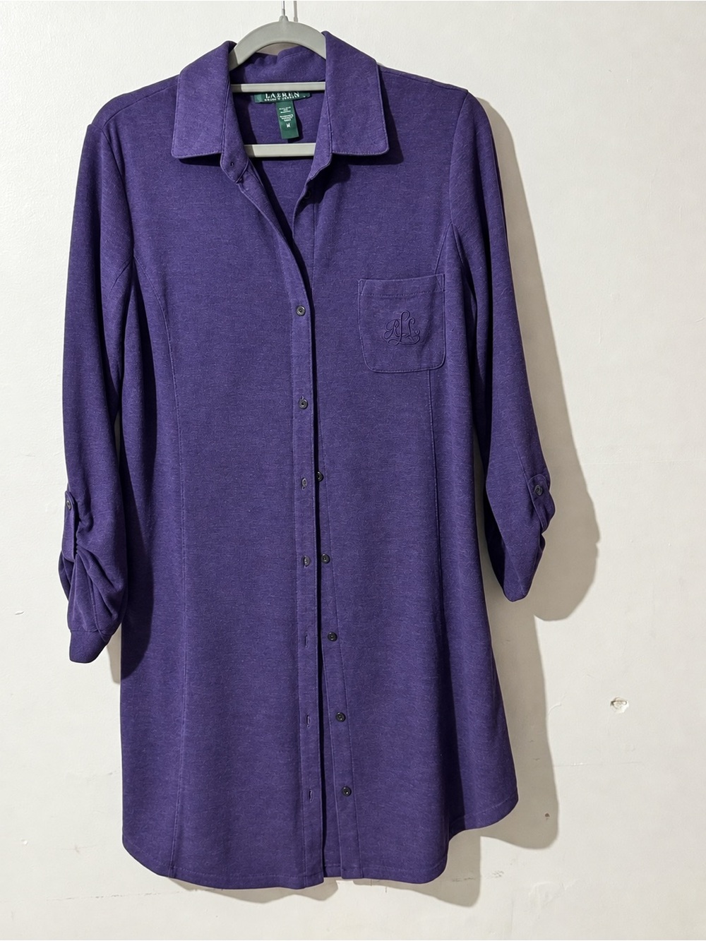 Vintage Lauren Ralph Lauren Women's Long Sleeve Mini Dress Dark Purple Ribbed M